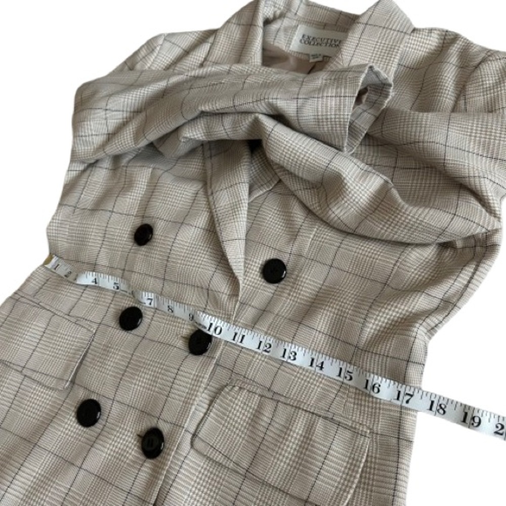 Vintage Executive Collection Women's 8P Cream Tan Plaid Double-Breasted Blazer - Picture 9 of 14